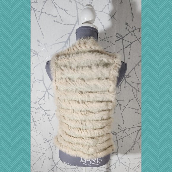 Metric Knits Ivory Rabbit Fur Stripe Open Vest Cardigan - Picture 3 of 4